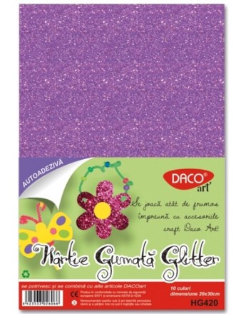 Hârtie gumată glitter A4 10 culori Daco
